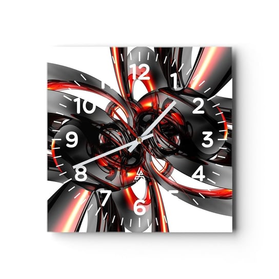 Zegar ścienny - Ruch w graficie i czerwieni - 40x40cm - Abstrakcja 3D Sztuka - Kwadratowy zegar szklany - Nowoczeny Stylowy Zegar do salonu do kuchni - Cichy i Modny zegar ARTTOR