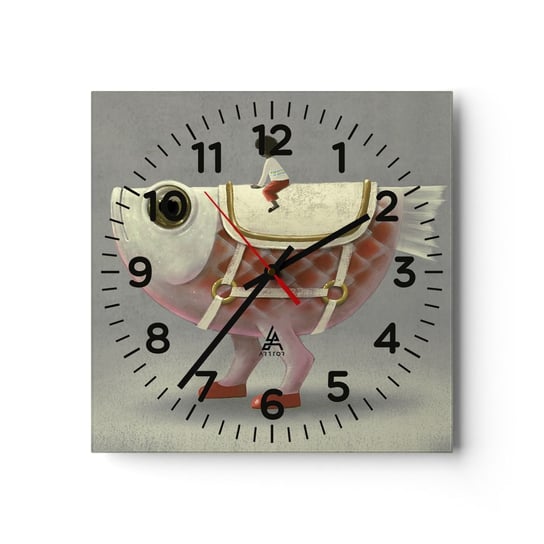 Zegar ścienny - Ryboński jeździec - 30x30cm - Abstrakcja Ryba Dla Dzieci - Kwadratowy zegar ścienny - Nowoczeny Stylowy Zegar do salonu do kuchni - Cichy i Modny zegar ARTTOR