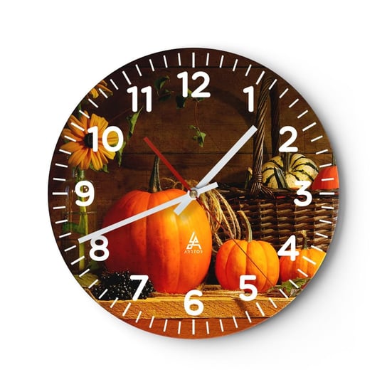 Zegar ścienny - Rystykalna kompozycja - dary jesieni - 40x40cm - Dynia Słoneczniki Martwa Natura - Okrągły zegar szklany - Nowoczeny Stylowy Zegar do salonu do kuchni - Cichy i Modny zegar ARTTOR