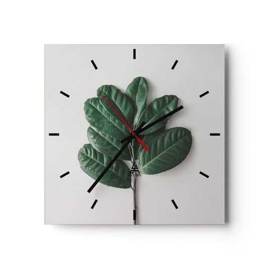 Zegar ścienny - Rysunek samej natury - 30x30cm - Liście Roślina Natura - Kwadratowy zegar na szkle - Nowoczeny Stylowy Zegar do salonu do kuchni - Cichy i Modny zegar ARTTOR