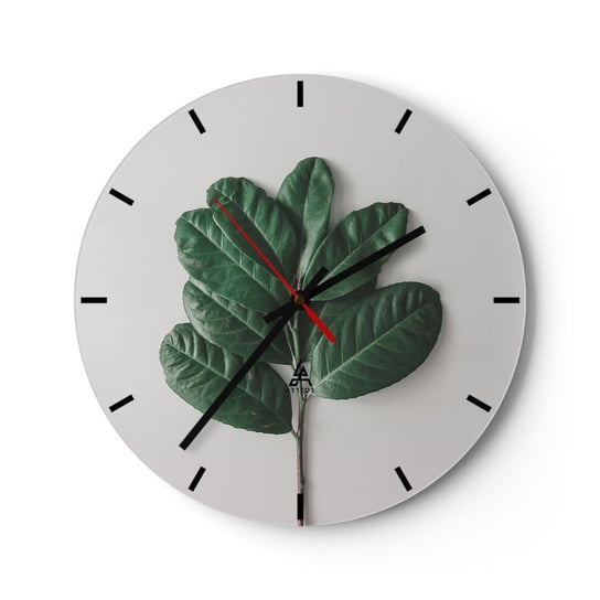 Zegar ścienny - Rysunek samej natury - 30x30cm - Liście Roślina Natura - Okrągły zegar na szkle - Nowoczeny Stylowy Zegar do salonu do kuchni - Cichy i Modny zegar ARTTOR