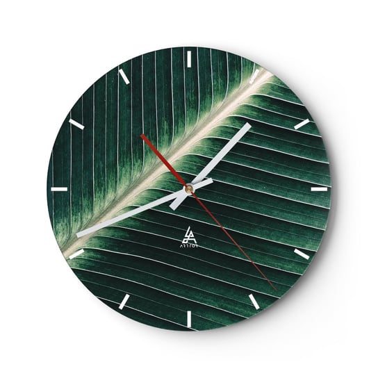 Zegar ścienny - Rytm natury - 40x40cm - Abstrakcja Zielony Liść Grafika - Okrągły zegar ścienny - Nowoczeny Stylowy Zegar do salonu do kuchni - Cichy i Modny zegar ARTTOR