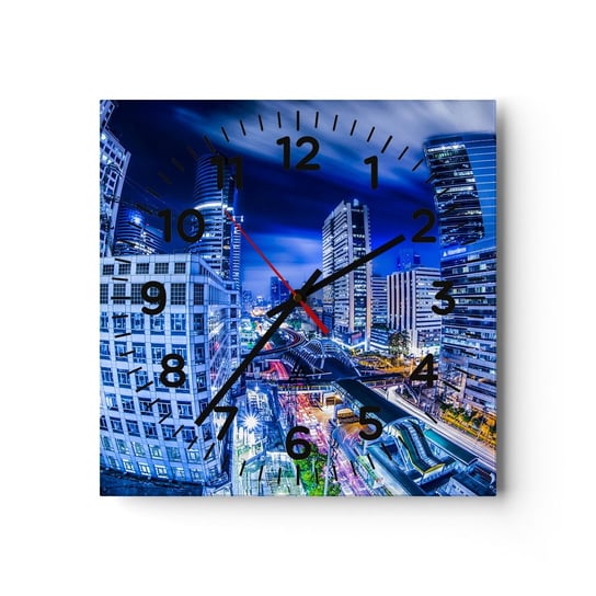 Zegar ścienny - Rytmy nocnego miasta - 30x30cm - Miasto Bangkok Architektura - Kwadratowy zegar ścienny - Nowoczeny Stylowy Zegar do salonu do kuchni - Cichy i Modny zegar ARTTOR