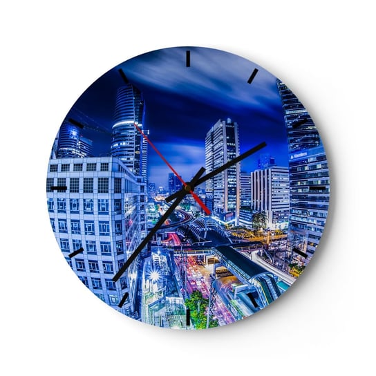 Zegar ścienny - Rytmy nocnego miasta - 30x30cm - Miasto Bangkok Architektura - Okrągły zegar na szkle - Nowoczeny Stylowy Zegar do salonu do kuchni - Cichy i Modny zegar ARTTOR