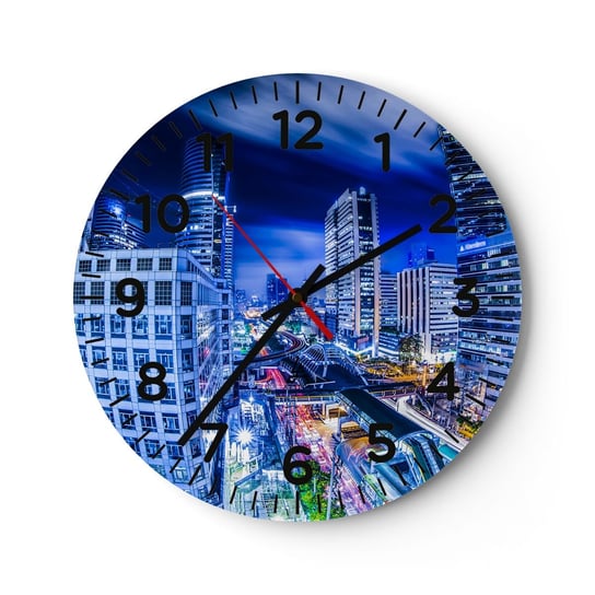 Zegar ścienny - Rytmy nocnego miasta - 30x30cm - Miasto Bangkok Architektura - Okrągły zegar ścienny - Nowoczeny Stylowy Zegar do salonu do kuchni - Cichy i Modny zegar ARTTOR