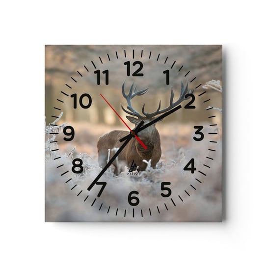 Zegar ścienny - Rześki poranek - 30x30cm - Krajobraz Jeleń Zwierzęta - Kwadratowy zegar ścienny - Nowoczeny Stylowy Zegar do salonu do kuchni - Cichy i Modny zegar ARTTOR
