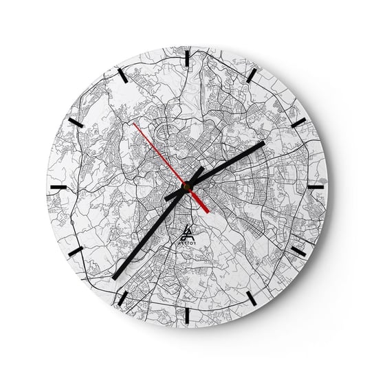Zegar ścienny - Rzymski krąg - 30x30cm - Miasto Mapa Miasta Rzym - Okrągły zegar na szkle - Nowoczeny Stylowy Zegar do salonu do kuchni - Cichy i Modny zegar ARTTOR