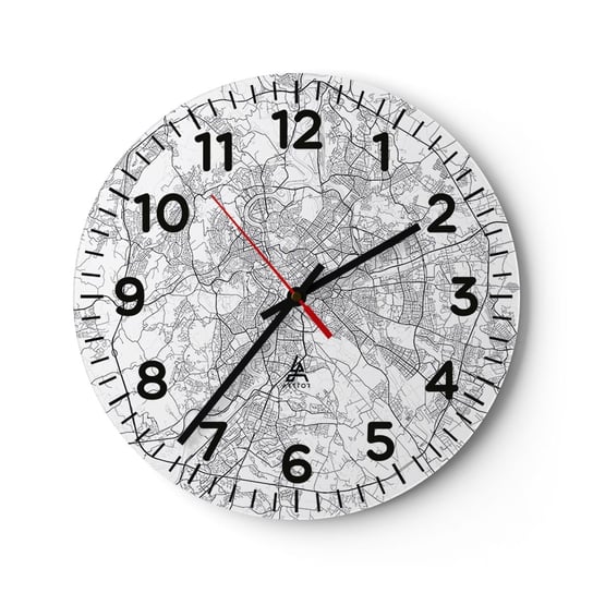 Zegar ścienny - Rzymski krąg - 30x30cm - Miasto Mapa Miasta Rzym - Okrągły zegar ścienny - Nowoczeny Stylowy Zegar do salonu do kuchni - Cichy i Modny zegar ARTTOR