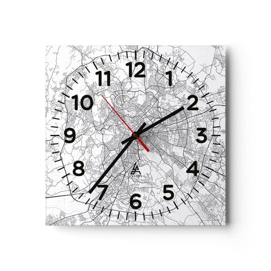 Zegar ścienny - Rzymski krąg - 40x40cm - Miasto Mapa Miasta Rzym - Kwadratowy zegar szklany - Nowoczeny Stylowy Zegar do salonu do kuchni - Cichy i Modny zegar ARTTOR