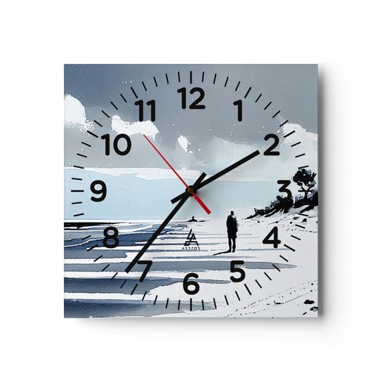 Zegar ścienny - Sam na sam - 40x40cm - Pejzaż Plaża Sztuka - Kwadratowy zegar szklany - Nowoczeny Stylowy Zegar do salonu do kuchni - Cichy i Modny zegar ARTTOR