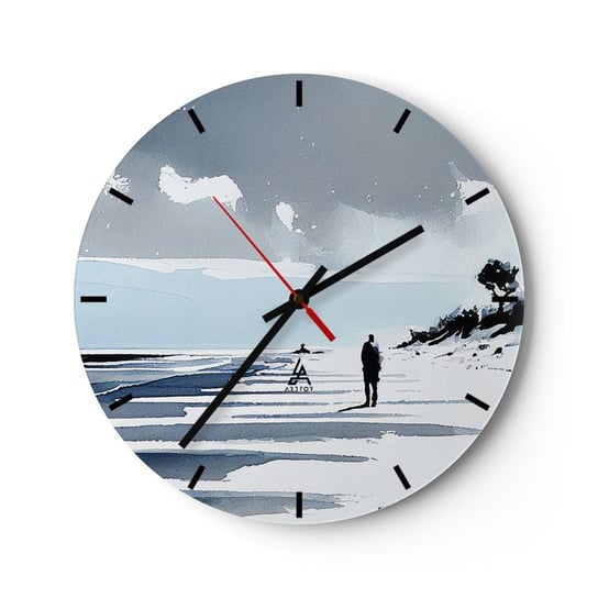 Zegar ścienny - Sam na sam - 40x40cm - Pejzaż Plaża Sztuka - Okrągły zegar ścienny - Nowoczeny Stylowy Zegar do salonu do kuchni - Cichy i Modny zegar ARTTOR
