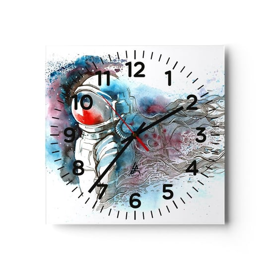 Zegar ścienny - Sam na sam z kosmosem - 30x30cm - Astronauta Kosmonauta Abstrakcja - Kwadratowy zegar ścienny - Nowoczeny Stylowy Zegar do salonu do kuchni - Cichy i Modny zegar ARTTOR