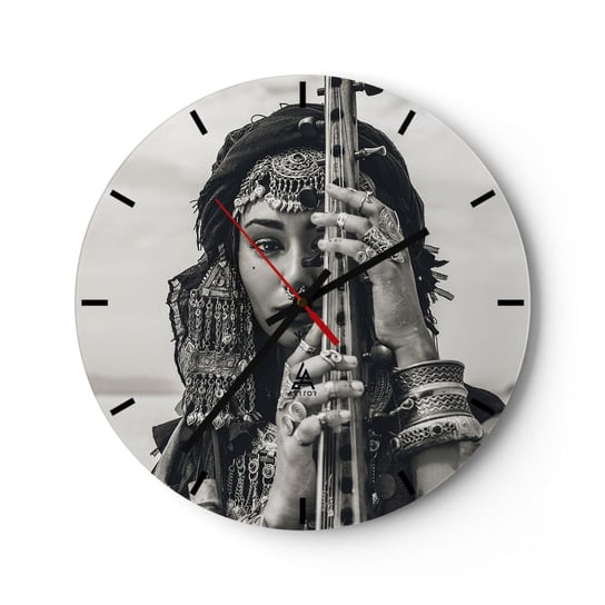 Zegar ścienny - Sama muzyka orientu - 30x30cm - Kobieta Boho Biżuteria - Okrągły zegar na szkle - Nowoczeny Stylowy Zegar do salonu do kuchni - Cichy i Modny zegar ARTTOR