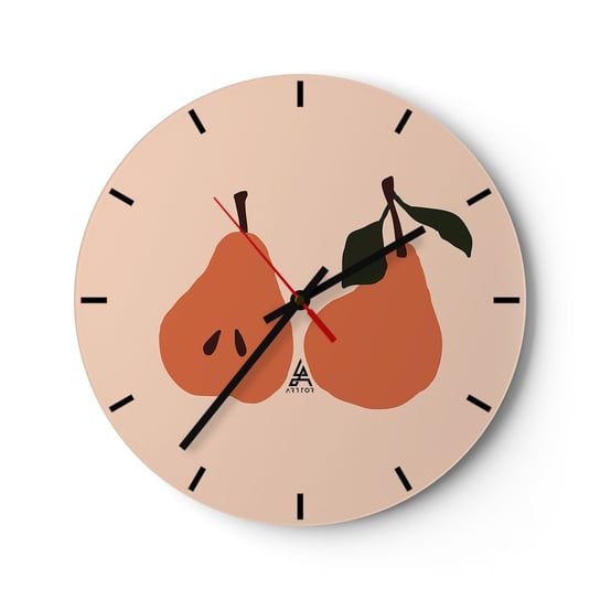 Zegar ścienny - Sama słodycz - 30x30cm - Gruszka Owoce Minimalistyczny - Okrągły zegar na szkle - Nowoczeny Stylowy Zegar do salonu do kuchni - Cichy i Modny zegar ARTTOR