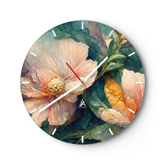 Zegar ścienny - Sama subtelność - 30x30cm - Kwiaty Klasyczny Sztuka - Okrągły zegar na szkle - Nowoczeny Stylowy Zegar do salonu do kuchni - Cichy i Modny zegar ARTTOR