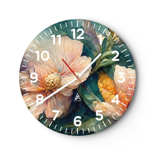 Zegar ścienny - Sama subtelność - 40x40cm - Kwiaty Klasyczny Sztuka - Okrągły zegar szklany - Nowoczeny Stylowy Zegar do salonu do kuchni - Cichy i Modny zegar ARTTOR