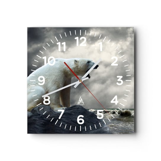 Zegar ścienny - Samotny król Arktyki - 30x30cm - Zwierzęta Niedźwiedź Polarny Ocean - Kwadratowy zegar ścienny - Nowoczeny Stylowy Zegar do salonu do kuchni - Cichy i Modny zegar ARTTOR