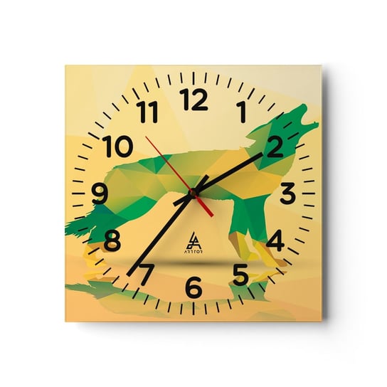 Zegar ścienny - Samotny wilk - 30x30cm - Zwierzęta Wilk Figura Geometryczna - Kwadratowy zegar ścienny - Nowoczeny Stylowy Zegar do salonu do kuchni - Cichy i Modny zegar ARTTOR