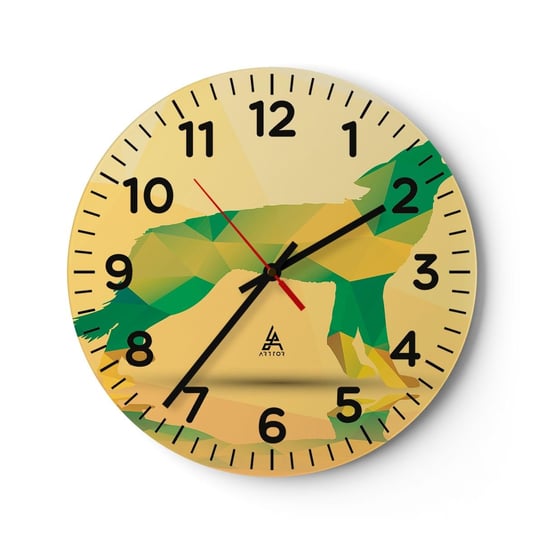 Zegar ścienny - Samotny wilk - 30x30cm - Zwierzęta Wilk Figura Geometryczna - Okrągły zegar ścienny - Nowoczeny Stylowy Zegar do salonu do kuchni - Cichy i Modny zegar ARTTOR