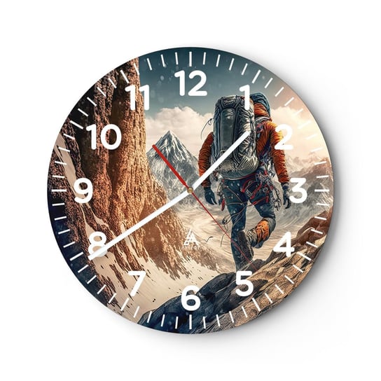 Zegar ścienny - Samotny wojownik - 30x30cm - Alpy Wspinaczka Góry - Okrągły zegar ścienny - Nowoczeny Stylowy Zegar do salonu do kuchni - Cichy i Modny zegar ARTTOR