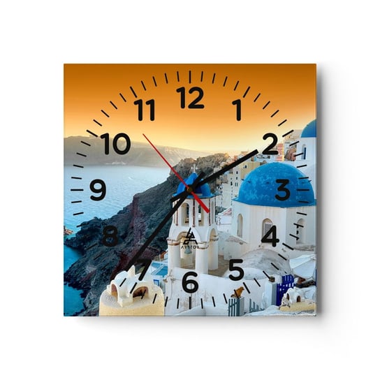 Zegar ścienny - Santorini - przytulone do skał - 30x30cm - Krajobraz Grecja Santorini - Kwadratowy zegar ścienny - Nowoczeny Stylowy Zegar do salonu do kuchni - Cichy i Modny zegar ARTTOR