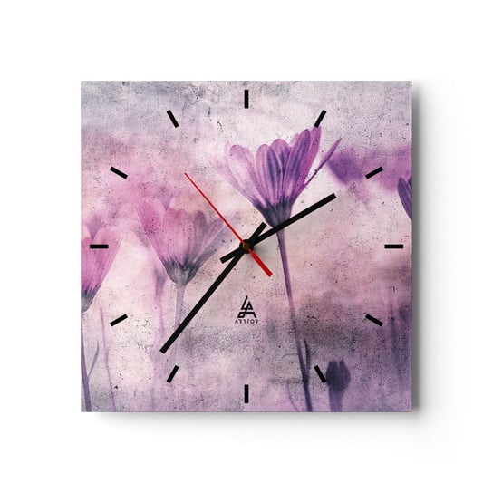 Zegar ścienny - Sen kwiatów - 30x30cm - Kwiaty Sztuka Ogród - Kwadratowy zegar na szkle - Nowoczeny Stylowy Zegar do salonu do kuchni - Cichy i Modny zegar ARTTOR