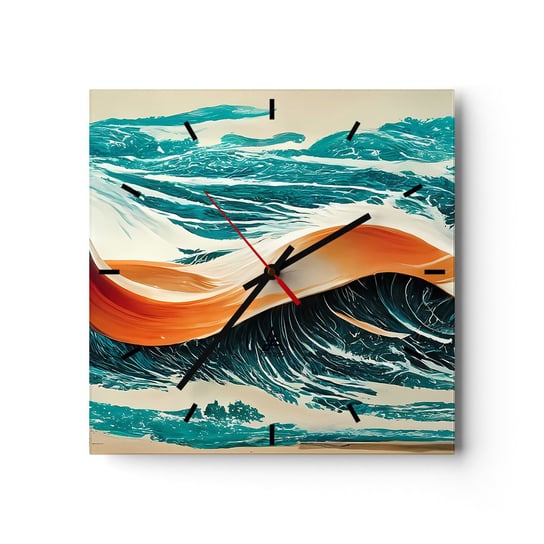 Zegar ścienny - Sen surfera - 30x30cm - Fale Morze Ocean - Kwadratowy zegar na szkle - Nowoczeny Stylowy Zegar do salonu do kuchni - Cichy i Modny zegar ARTTOR