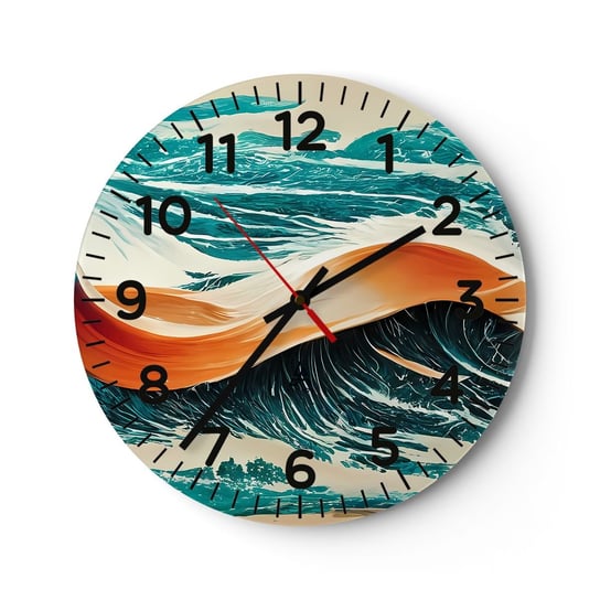 Zegar ścienny - Sen surfera - 40x40cm - Fale Morze Ocean - Okrągły zegar szklany - Nowoczeny Stylowy Zegar do salonu do kuchni - Cichy i Modny zegar ARTTOR