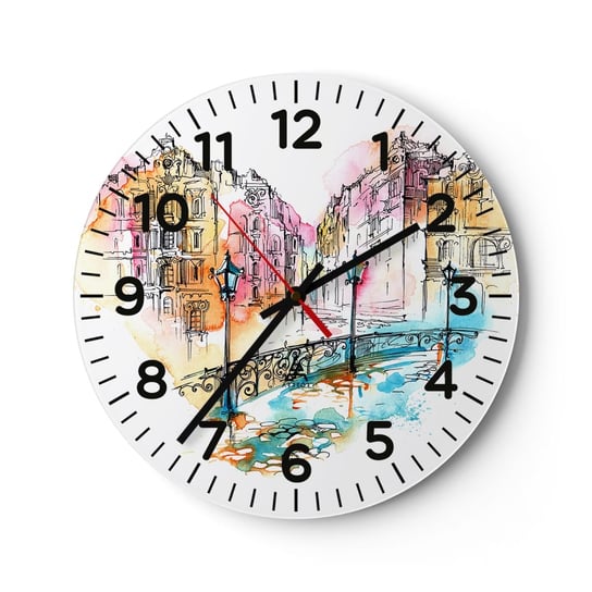 Zegar ścienny - Serce miasta - 30x30cm - Miasto Architektura Most - Okrągły zegar ścienny - Nowoczeny Stylowy Zegar do salonu do kuchni - Cichy i Modny zegar ARTTOR