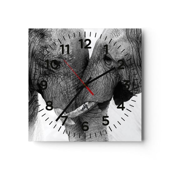 Zegar ścienny - Serdeczne wyznanie - 30x30cm - Słoń Zwierzęta Afryka - Kwadratowy zegar ścienny - Nowoczeny Stylowy Zegar do salonu do kuchni - Cichy i Modny zegar ARTTOR