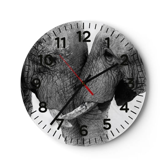 Zegar ścienny - Serdeczne wyznanie - 40x40cm - Słoń Zwierzęta Afryka - Okrągły zegar szklany - Nowoczeny Stylowy Zegar do salonu do kuchni - Cichy i Modny zegar ARTTOR