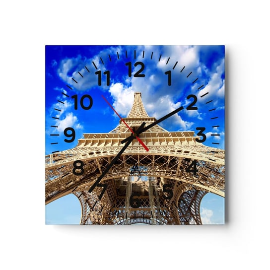 Zegar ścienny - Sięgając nieba i chmur - 30x30cm - Miasto Paryż Wieża Eiffla - Kwadratowy zegar ścienny - Nowoczeny Stylowy Zegar do salonu do kuchni - Cichy i Modny zegar ARTTOR
