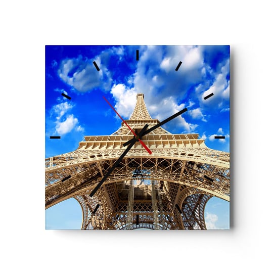 Zegar ścienny - Sięgając nieba i chmur - 40x40cm - Miasto Paryż Wieża Eiffla - Kwadratowy zegar ścienny - Nowoczeny Stylowy Zegar do salonu do kuchni - Cichy i Modny zegar ARTTOR