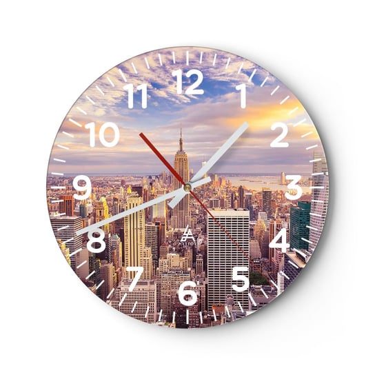 Zegar ścienny - Sięgnąć samych chmur - 40x40cm - Miasto Nowy Jork Architektura - Okrągły zegar szklany - Nowoczeny Stylowy Zegar do salonu do kuchni - Cichy i Modny zegar ARTTOR