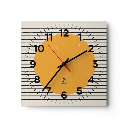Zegar ścienny - Siła prostoty - 40x40cm - Słońce Koło Linie - Kwadratowy zegar szklany - Nowoczeny Stylowy Zegar do salonu do kuchni - Cichy i Modny zegar ARTTOR