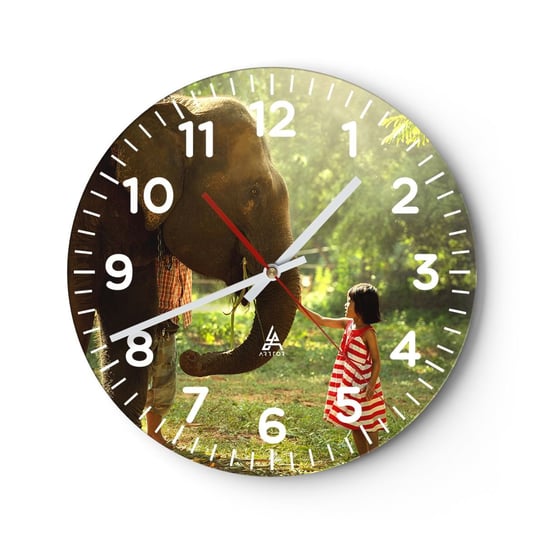 Zegar ścienny - Siła przyjaźni - 30x30cm - Zwierzęta Słoń Dziewczynka - Okrągły zegar ścienny - Nowoczeny Stylowy Zegar do salonu do kuchni - Cichy i Modny zegar ARTTOR