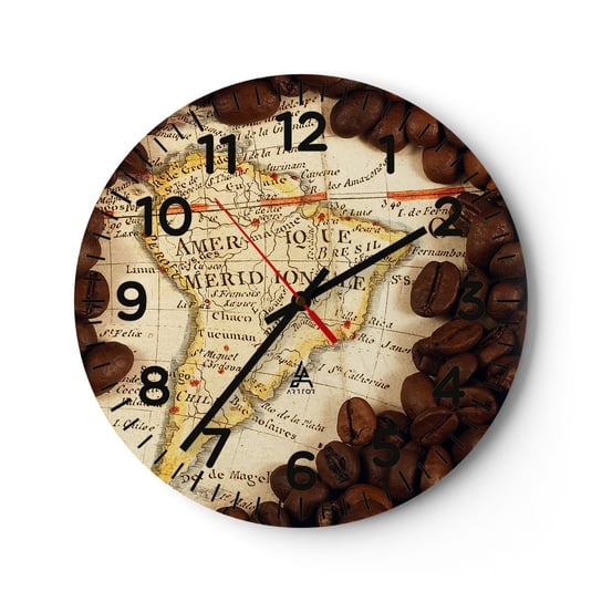 Zegar ścienny - Skąd pochodzi najlepsza kawa? - 30x30cm - Mapy Świata Kawa Ameryka - Okrągły zegar ścienny - Nowoczeny Stylowy Zegar do salonu do kuchni - Cichy i Modny zegar ARTTOR