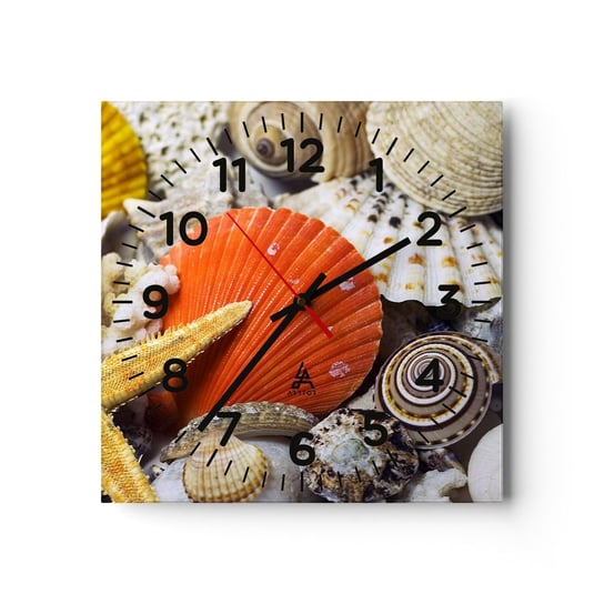 Zegar ścienny - Skarby oceanu - 30x30cm - Natura Muszle Rafa Koralowa - Kwadratowy zegar ścienny - Nowoczeny Stylowy Zegar do salonu do kuchni - Cichy i Modny zegar ARTTOR