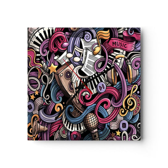 Zegar ścienny - Skomplikowana melodia - 30x30cm - Muzyka Mural Graffiti - Kwadratowy zegar na szkle - Nowoczeny Stylowy Zegar do salonu do kuchni - Cichy i Modny zegar ARTTOR