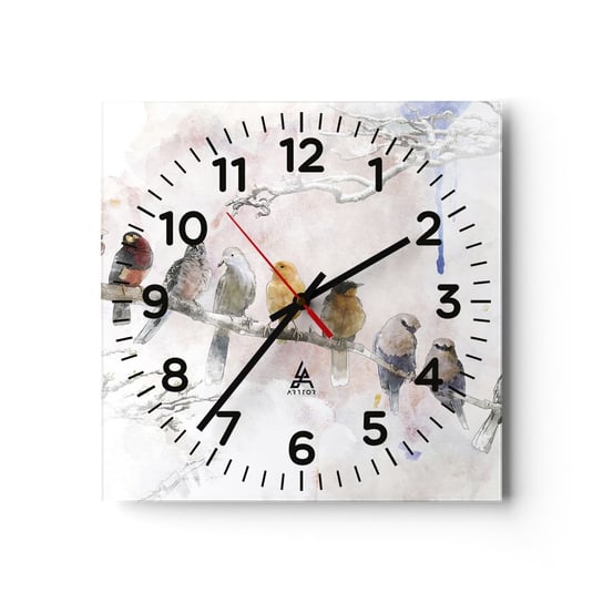 Zegar ścienny - Skrzydlate spotkanie - 30x30cm - Ptaki Natura Grafika - Kwadratowy zegar ścienny - Nowoczeny Stylowy Zegar do salonu do kuchni - Cichy i Modny zegar ARTTOR