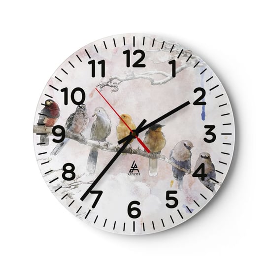Zegar ścienny - Skrzydlate spotkanie - 40x40cm - Ptaki Natura Grafika - Okrągły zegar szklany - Nowoczeny Stylowy Zegar do salonu do kuchni - Cichy i Modny zegar ARTTOR