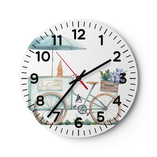 Zegar ścienny - Słodkie wspomnienie lata - 40x40cm - Pastelowy Lody Rower - Okrągły zegar szklany - Nowoczeny Stylowy Zegar do salonu do kuchni - Cichy i Modny zegar ARTTOR