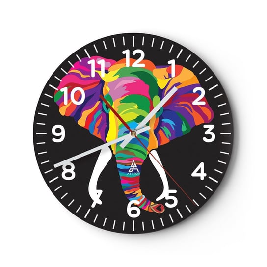Zegar ścienny - Słoń, który kochał kąpać się w tęczy - 30x30cm - Zwierzęta Słoń Kolorowy Obraz - Okrągły zegar ścienny - Nowoczeny Stylowy Zegar do salonu do kuchni - Cichy i Modny zegar ARTTOR
