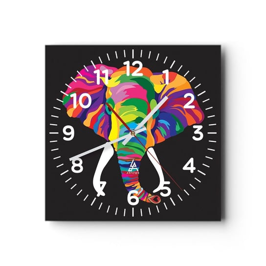 Zegar ścienny - Słoń, który kochał kąpać się w tęczy - 40x40cm - Zwierzęta Słoń Kolorowy Obraz - Kwadratowy zegar szklany - Nowoczeny Stylowy Zegar do salonu do kuchni - Cichy i Modny zegar ARTTOR
