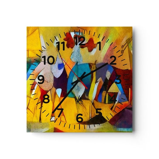 Zegar ścienny - Słońce - życie - radość - 40x40cm - Zwierzęta Afryka Kubizm - Kwadratowy zegar szklany - Nowoczeny Stylowy Zegar do salonu do kuchni - Cichy i Modny zegar ARTTOR