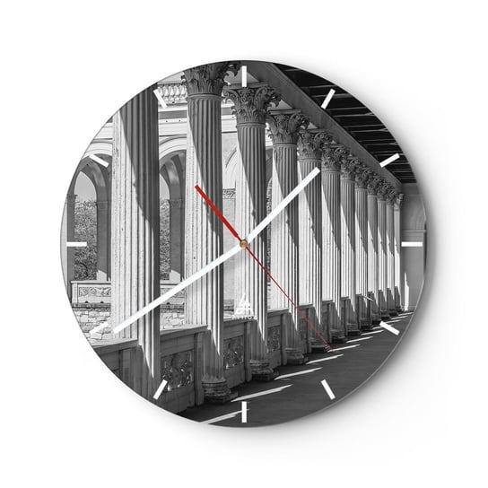 Zegar ścienny - Słoneczna arkada - 30x30cm - Kolumny Architektura Klasyczny - Okrągły zegar na szkle - Nowoczeny Stylowy Zegar do salonu do kuchni - Cichy i Modny zegar ARTTOR