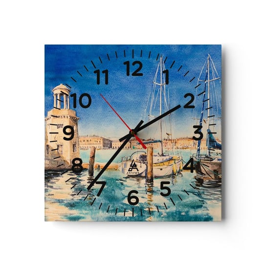 Zegar ścienny - Słoneczna laguna - 30x30cm - Port Pejzaż Latarnia Morska - Kwadratowy zegar ścienny - Nowoczeny Stylowy Zegar do salonu do kuchni - Cichy i Modny zegar ARTTOR