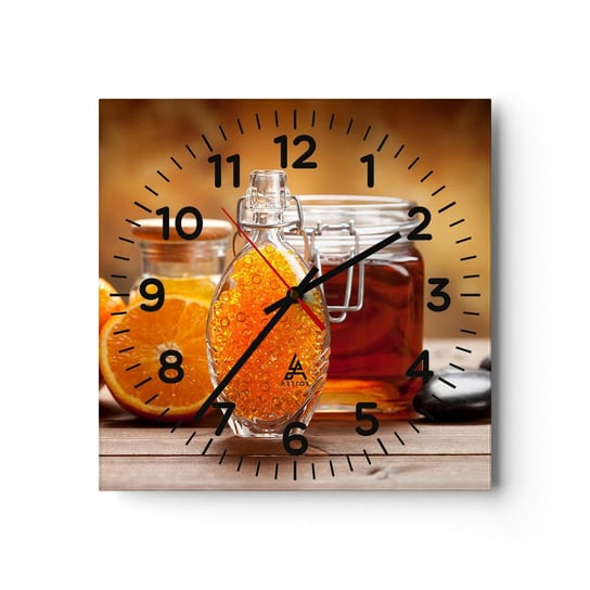 Zegar ścienny - Słoneczne smaki i aromaty - 40x40cm - Gastronomia Pomarańcza Słoik Z Miodem - Kwadratowy zegar szklany - Nowoczeny Stylowy Zegar do salonu do kuchni - Cichy i Modny zegar ARTTOR