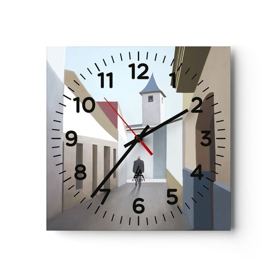 Zegar ścienny - Słoneczny spacer - 30x30cm - Pastelowe Budynki Architektura - Kwadratowy zegar ścienny - Nowoczeny Stylowy Zegar do salonu do kuchni - Cichy i Modny zegar ARTTOR