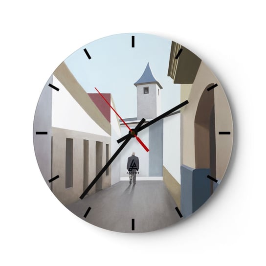 Zegar ścienny - Słoneczny spacer - 30x30cm - Pastelowe Budynki Architektura - Okrągły zegar na szkle - Nowoczeny Stylowy Zegar do salonu do kuchni - Cichy i Modny zegar ARTTOR